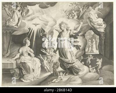 Annunciatie Annunciatie Objekttyp: Abbildung Artikelnummer: RP-P-1890-A-15903Catalogusreferentie: Hollstein Dutch 55-2 (2) Markierungen / Marken: Sammlermarke, darunter, gestempelt: Lugt 2228 Hersteller: Druckmaschine: Nicolaes de Bruyn ( auf dem Objekt aufgeführt) in seinem Entwurf: Nicolaes de Brutyn (Hersteller: Verführter Ort: Frederik (aufgeführt) Niederlande Herausgeber: Amsterdam Datum: 1622 Physikalische Merkmale: Fahrzeugmaterial: Papiertechnik: Engra (Druckverfahren) Abmessungen: Blatt: H 399 mm × W 530 mm Betreff: Die Ankündigung: Mary Benthisch, normalerweise Lesung, i. Stockfoto