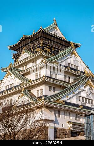 Der Hauptturm der Burg Osaka, ursprünglich Ozakajo genannt, ist eine der berühmtesten Burgen Japans Stockfoto