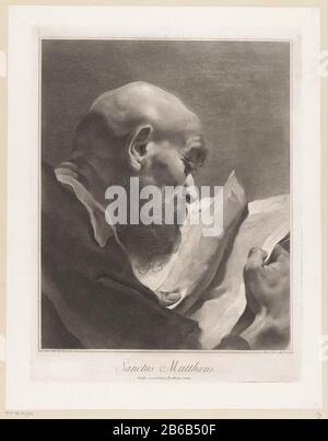 Zugewiesenes Recht: IX Hersteller : Druckerhersteller Giovanni Marco Pitteri (denkmalgeschütztes Eigentum) zum Gemälde von Giovanni Battista Gazzetta (Listed Property) Privilege-Anbieter: Senat von Venedig (Listed Property) Ort Herstellung: Venedig Datum: 1712 - 1786 Physische Eigenschaften: Engra-Material: Papiertechnik: Enra (Druckverfahren) Messungen: Plattenkante: H 437 mm × W 334 mmToelichtingDeze Bild ist Teil einer Serie von 12 Pränten. Betrifft: Der Apostel und Evangelist Matthäus (Mattheus); mögliche Attribute: Engel, Axt, Buch, Halbbild, Stift und Tintenhorn, Geldbörse, Schriftrolle, Quadrat, Schwert Stockfoto