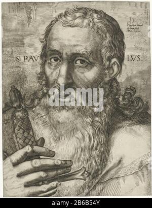 St. Paul S Pavlvs (Titelobjekt) Der Apostel Paul, Büste links. Er hat den Hauch eines schweren d in der Hand. Hersteller : Druckerhersteller Gerrit Soon (unter Denkmalschutz stehendes Gebäude), entworfen von Jacob Matham (unter Denkmalschutz stehendes Gebäude) Verleger Abraham Goos (unter Denkmalschutz) Herstellung: Zur Gestaltung Haarlem Herausgeber: Amsterdam Datum: 1604 - 1638 Physische Merkmale: Fahrzeugmaterial: Papiertechnik: Engra (Druckverfahren) Abmessungen: Blatt b 357 mm x h 469 mm Betreff: Der Apostel Paul von Tarsus; mögliche Attribute: Buch, Schriftrolle, Schwert Stockfoto