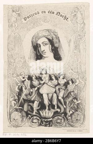 Büste einer arabischen Frau Turban und Schmuck, umgeben von Engeln und Putten. Unten eine Gruppe arabischer Frauen mit Schleiern, die auf lelie stehen. Hersteller : Druckmaschine: Best & Leloir Andrew (denkmalgeschütztes Gebäude) Schöpfer: Rousseau (denkmalgeschütztes Gebäude) Drucker: KJ Gieben (denkmalgeschütztes Gebäude) Herausgeber: C. van der Post jr.Plaats Herstellung: Utrechter dating: 1848 Physische Merkmale: Ätzmaterial: Papiertechnik: Ätzmaße: Blatt: H 222 mm (Innerer Schnitt der Plattenkante.) × W 148 mm (innerhalb des Flanschschnitts) Hinweise Titelseite für:. Frijlink, Henry. Tausend und Eine Nacht, arabische Geschichten. Erster Teil. Utr Stockfoto