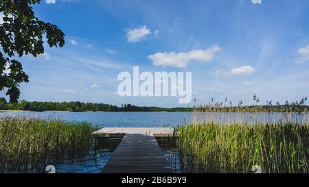 Landeplatz mit Blick auf den Krakower See Stockfoto