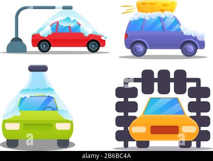 Symbole für die Autowäsche eingestellt. Cartoon-Set mit Vektorsymbolen für die Autowäsche für das Webdesign Stock Vektor