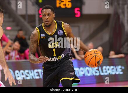 Bonn, Deutschland. März 2020. Telekom Dome, Basketball, FIBA Champions League, Telekom Baskets Bonn vs. AEK Athen FC: Mario Chalmers (Athen) Credit: Jürgen Schwarz/Alamy Live News Stockfoto