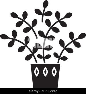 ZZ Plant schwarzes Glyph-Symbol. Zamioculcas. Sansibar Gem. Tropische Pflanze im Inneren mit kleinen Blättern. Dekorative Zimmerei. Natürliches Heimdekor. Silhouette Stock Vektor