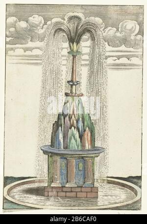 Bassin traf Berg Bassin rond Architectura Curiosa Nova (Serietitel) In einem runden Becken, einen zweiten Panzer auf einem Sockel, der mit Pilastern und Medaillons verziert war. In diesem zweiten Tank befindet sich ein stilisierter Berg, Wo: Wasserspülung. Blatt 10 von Teil III einer Serie bestehend aus 226 Seiten, aufgeteilt in vier Bücher mit jeweils eigenem Titelblad. Hersteller : Design von Georg Andreas Böcklerprentmaker: Anonymer Drucker: Christoph Gerhard Verlag: Paul Fürst Herstellung: Design von Deutschland (möglich) Druckmaschine: Deutschland (möglich) Schaltfläche: Nürnberg Herausgeber: Nürnberg Datum: 1664 Physische Eigenschaften Stockfoto