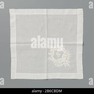 Batiste Taschentuch mit S-Monogrammed in weißem Werk Zakdoek van Batist traf witwerk. In één van de hoeken ist een S-Monogramm geborduurd binnen een groot symmetrische Kartusche. Die Kartusche wurde mit dem rechten Recht des Bandwerks gevuld zusammengetroffen. Buiten het cartouche zijn bloemen en twee bossen korenaren geborduurd. Hersteller : Borduurwerker: AnoniemPlaats Herstellung: Zwitserland dating: CA. Material: Batist Techniek: Witwerk / plumetis Abmessungen: L 39 cm. × b 39 cm. Stockfoto