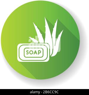 Aloe vera Seifengrün flaches Design langes Schatten-Glyphe-Symbol. Organisches Badeprodukt. Natürliche Kosmetik für persönliche Hygiene. Dermatologie, Hautpflege Stock Vektor