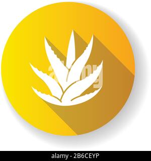 Saftiges gelbes Glyph-Symbol mit langem Schatten. Aloe vera sprosst. Kakteenblätter. Wachsendes Heilkraut. Dekorative Pflanze. Inhaltsstoff für Bio Stock Vektor