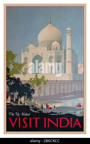 Taj Mahal BESUCHEN SIE INDIEN POSTER Vintage 1930s Reise Tourismus Besuch Poster "BESUCHEN SIE INDIEN" Werbung Taj Mahal, Indien Poster Art von William Spencer Stockfoto