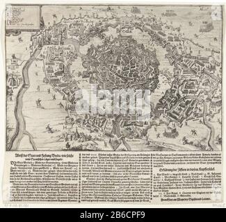 Die Belagerung von Breda durch die spanische Armee unter Spinola, 27. August 1624 bis 5. Juni 1625. Karte der Stadt mit der Einkreisung durch die belagernden Truppen. Oben links die Legende 1-10 auf Niederländisch. Gedruckt unter dem Plattentext in drei Spalten in deutscher Sprache, mit den Legenden 1-9 und AD. Hersteller : Druckmaschine: Anonymer Verleger: Sigmund Latomo (Listed Property) Ort Herstellung: Druckmaschine: Niederlande Herausgeber: Frankfurt am Main Datum: 1624 Physikalische Merkmale: Radierung mit Text in Briefpressmaterial: Papiertechnik: Radierung / Druckformate: Blatt: H 311 mm × W 340 mm Thema: Belagerung, Krieg der sie Stockfoto