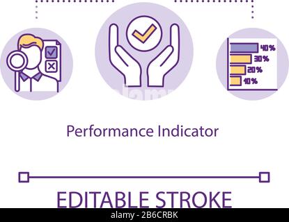 Konzeptsymbol für Leistungsindikator. KPI, Effizienz und Produktivität Metrik und Messidee Thin Line Illustration. Fortschrittsbewertung. Vektor Stock Vektor