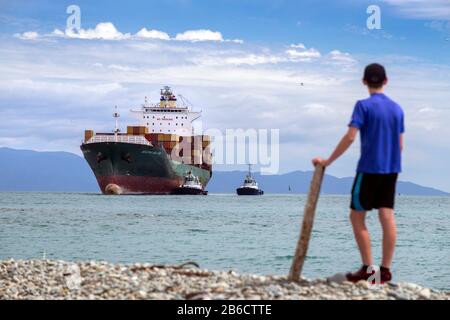 Seaspan New York betritt Port Nelson, Neuseeland Stockfoto