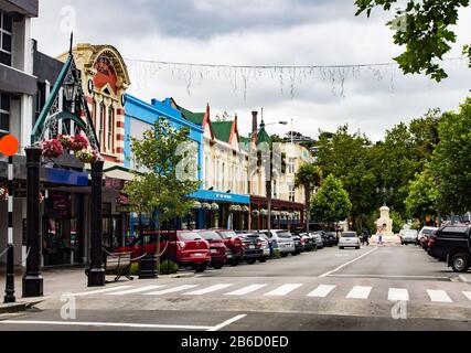 Vintage Brunnen und Straße in Wanganui, Neuseeland Stockfoto