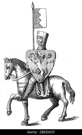 Simon de Montfort, Fenster in der Kathedrale von Chartres, c1231. Simon de Montfort, 6. Earl of Leicester (c1208-1265), Adliger französischer Herkunft und Mitglied der englischen Vorherrschaft, der die baroniale Opposition gegen die Herrschaft von König Heinrich III. Von England führte, die im Zweiten Baronenkrieg gipfelte. Stockfoto