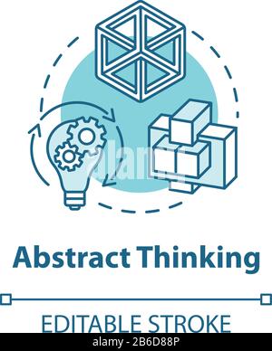 Symbol für abstraktes Denkkonzept. Kreativität. Hypothetische Modellerstellung. Designdenken. Brainstorming-Idee, dünne Linie, Abbildung. Vektor isoliert Stock Vektor