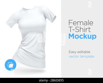 Realistische Vorlage Blank White Woman T-Shirt Baumwolle Bekleidung. Leerer Mock Up Stock Vektor