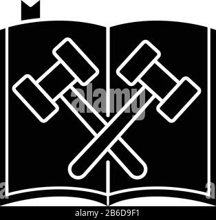 Rechtliches Symbol für schwarze Glyphe. Gerichtsstatut. Bundesvorschriften, Ausrichtungen. Strafverfolgung. Gesetzgebung. Gesetzbuch. Regelsystem. Silhouette Stock Vektor