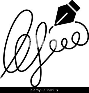 Symbol für schwarze Glyphe. Handschrift. Autograph. Identitätsnachweis. Einwilligungsnachweise. Apostille und Legalisierung. Notariatsdienste. Silhouette Stock Vektor
