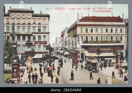 Berlin unter den Linden mit Blick auf die Friedrichstraße (titel op object) Berlin. Unter den Linden mit Blick, in dem die Friedrichstraße (Titelobjekt) Objekttyp: Fotomechanischer Druck Postkartenobjektnummer: RP-F-F17-23 Aufschriften / Marken: Nummer, Nachdruck wird gedruckt, 'Nr. 1' Hersteller : Hersteller: Anonymer Standort Herstellung: Unter den Linden Datum: 1911 Material: Papiertechnik: Kleinautotypie / Schreibabmessungen: Papier: H 88 mm × W 138 mm Betreff: Stadtansicht allgemein; 'Veduta'street Stockfoto