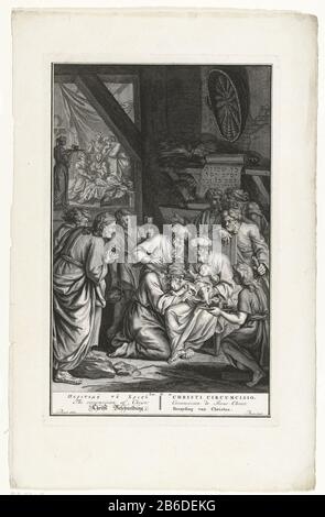 Beschneidung der Christusbeschneidung (Titelobjekt) Acht Tage nach der Geburt ist Christus beschnitten. Josef hält Christus auf dem Schoß und ein Priester führt die Beschneidung durch. In einem anderen Raum warten die Frauen getrennt von den Männern. Illustration aus dem neuen Testamente, unter dem Showtitel in Griechisch, Englisch, Deutsch, Latein, Französisch und Nederlands. Hersteller: Druckmaschine: Gerrit de Broen (II) (möglich) Druckmaschine Willem de Broen (möglich) zum Zeichnen: Bernard Picart (in der Liste aufgeführt) Herstellung: Amsterdam Datum: CA. 1711 - ca. 1720 Physikalische Merkmale: Fahrzeugmaterial: Papiertechnik: De Stockfoto