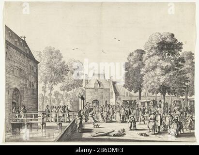 Besuch der Königin Henriette Maria von Adriaen Pauw am Schlitz Heemstede, 1642 Besuch der Königin Henriette Maria und des Fürsten Willem II. Adriaen Pauw am Schlitz Heemstede, 8. september 1642. Das Unternehmen erhielt am Tor, verließ den Schlitz. Hersteller: Druckmaschine: Anonymer Druckhersteller: Claes Jansz. Visscher (II) (zurückgewiesene Zuschreibung) zur Zeichnung: Jan Martszen Young (möglicherweise) Herstellung: Druckmaschine: Nordholländer Druckautor: Amsterdam Datum: Auf oder nach 1642 Physikalische Merkmale: Ätzmaterial: Papiertechnik: Ätzmaße: Blatt: H 288 mm × W 389 mmToelichtingEersta Stockfoto