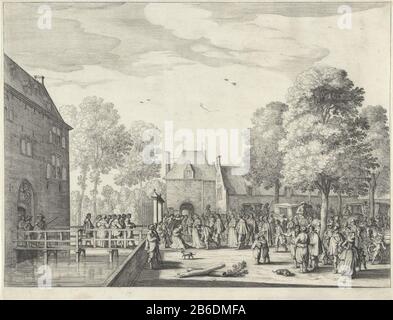 Besuch der Königin Henriette Maria von Adriaen Pauw am Schlitz Heemstede, 1642 Besuch der Königin Henriette Maria und des Fürsten Wilhelm II. Von Adriaen Pauw am Schlitz Heemstede, 8. september 1642. Das Unternehmen erhielt am Tor, verließ den Schlitz. Hersteller: Druckmaschine: Anonymer Herausgeber: Claes Jansz. Visscher (II) Ort Herstellung: Amsterdam Datum: 1642 Physikalische Merkmale: Radierung; Proofing-Material: Papiertechnik: Ätzmaße: Plattenkante: H 300 mm × W 391 mm Betreff: Visiting; recei Gäste; elegante Firma Wann: 1642-09-08 - 1642-09-08 Stockfoto