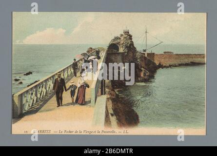 Biarritz - The Rock of the Virgin and Gateway (titel op object) Biarritz - Le Rocher de la Vierge et la Passerelle (title object) Property Type: Fotomechanischer Druck Postkarte Artikelnummer: RP-F 19783 Aufschriften / Marken: Number, Recto, Printed: '16' Hersteller: Creator: Léon & Lévy (listed property) Ort Herstellung: Rocher de la Four Date Anyone Ring: 1890 - 1920 Physikalische Merkmale: Schlüssellichtdruck Kleurenautotypie Material: Papiertechnik: Kopieren / Kleurenautotypie Abmessungen: Papier: H 88 mm × W 139 mm Betreff: Bridgearocky Coast Where: Rocher de la Viergever Rekrutierung und pro Stockfoto