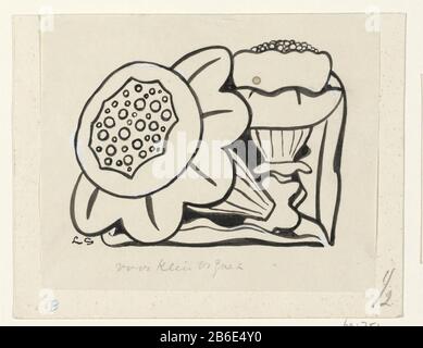 Blumen Entwurf Prent. Hersteller : Künstler Leo Gestel Datum: 1891-1941 Physikalische Merkmale: Bürste in schwarzem, weißem Dekverf-Material: Papierveredelungsfarbe Technik: Bürstengröße: H 124 mm × W 149 mm Betreff: Blumen Stockfoto