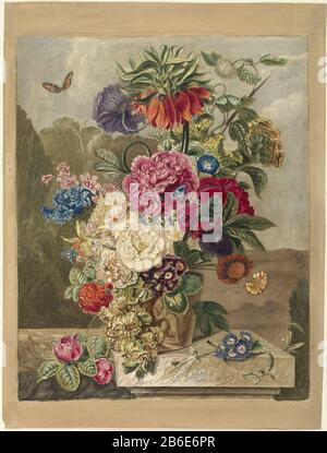 Blumenarrangement Blumengrundstück Typ: Bild Artikelnummer: RP-P-ob-67.517Katalogogusreferentie: Sammlung Rijksmuseum 2 (2) Hinweis 2 Zustände im Rijksmuseum Herstellung Schöpfer: Druckmaschine: Anthonie van den Bosnaar eigenes Design: Anthonie van den Bos (möglich) Ort Herstellung: Niederlande Datum: 78-48 Physische Merkmale: Anthonie van den Bos (möglich) Ätzung und Aqua Hue farbig à la poupée, Bürste in Farben auf braun zubereitetem Papiermaterial: Papiertechnik: Ätzung / Aqua Hue / à la poupée / Pinselabmessungen: Plattenkante: H 605 mm × b 495 mm Betreff: Blumen in einer Vase Stockfoto