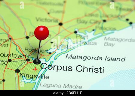 Corpus Christi auf einer Karte von Texas, USA Stockfoto