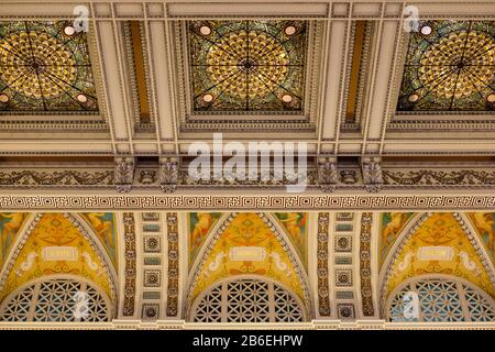 Detail of Library of Congress Great Hall Ceiling, Thomas Jefferson Building, Washington, DC, USA. Stockfoto