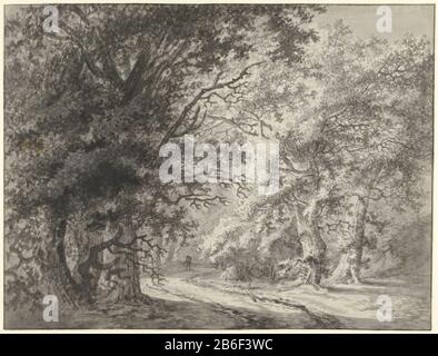 Waldlandschaft mit Feldweg und Reisender Waldlandschaft mit Sandstraße und Reisender Objektart: Zeichnung Objektnummer: RP-T-00-1176 Hersteller: Zeichner: Anonym Datum: 1700 - 1800 Körperliche Merkmale: Pinsel in Schwarz und Grau, Stift in grauem Material: Papierfarbentechnik: Stift / Bürste Abmessungen: H 365 mm × W 481 mm Betreff: Wald, Holz Stockfoto