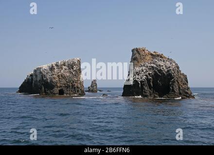 Felsformationen vor der East Anakapa Island im Channel Islands National Park, Kalifornien am sonnigen Sommernachmittag. Stockfoto