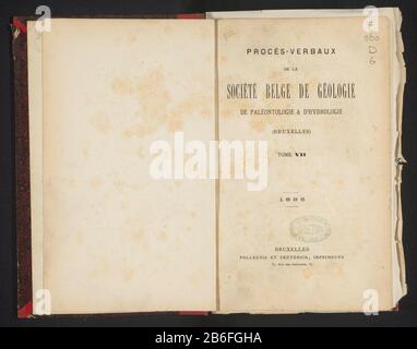 Bulletin de la Société Belge Geology, paléontologie et d'Hydrologie (Titelobjekt) Objekttyp: Buch Artikelnummer: RP-F 2001-7-1345F Aufschriften / Marken: Beschriftung, innen, handschriftlich: 'Double / y 681'datum, vorne, innen, handschriftlich, 'Apr 1991' Sammlermarke, recto Seitentitel, gestempelt,' Sammlungen / Institut Cartographique Military Belgique'nummer, recto Titelseite, handschriftlich, '733'Vaarervdiging dating: 1893 Material: Papiertechnik: Drücke / Holzwagen / Lithographie (Technik): Abmessungen / Abmessungen: Abmessungen / Abmessungen H 245 mm × W 165 mm × d 43 mm Stockfoto