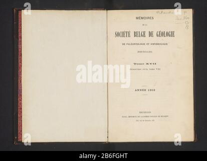 Bulletin de la Société Belge Geology, paléontologie et d'Hydrologie (Titelobjekt) Objekttyp: Buch Artikelnummer: RP-F 2001-7-1345H Aufschriften / Marken: Datum, innen, handschriftlich: "Jan 1997'annotie, Titel-Seite, handschriftlich, "Bauchau / 2000'Vaarervdiging dating: 1903 Material: Papierhandel-Technik: Druck / Holzengla / Lithographie (Technik) / Halbton / Ringsilikatmarmor Abmessungen: H 246 mm × W 170 mm × d 37 mm Stockfoto