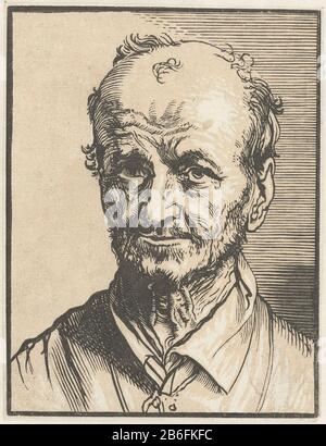 Büste einer ballen Mann-Technik: Holzklotz wurde im 17. Jahrhundert nur selten angewendet. Lievens fertigte einige Entwürfe für Holzschnitte an. Dieses Porträt ist sein einziger Farbholzblock, der zwei Toonblocken gedruckt hat. Hersteller : Entwurf von Jan Lievens Druckautor: François Dieussart (möglich) Vom: 1625 - 1674 Physikalische Merkmale: Chiaroscuro Holzschnitt in hellorange braunem Material: Papiertechnik Holzschnitt Abmessungen: Bild: H 175 mm × b 134 mm Betreff: Erwachsener Stockfoto