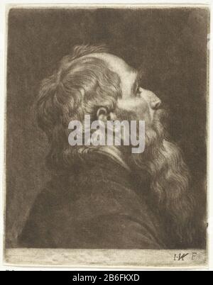 Büste eines bärtigen Mannes im Profil Büste eines bärtigen Mannes im Profil Objekttyp: Bild Artikelnummer: RP-P-ob-17.530katalogusreferentie: Hollstein Dutch 12-1 (2) Markierungen / Marken: Sammlermarke, verso, gestempelt: Lugt 240 Hersteller: Druckhersteller: Jan Verkolje (I) Datum: 1660 - 1693 Physikalische Merkmale: Meotint Material: Technik: Papier: Mezzotinmaße: Plattenkante: H 108 mm × b 83 mm Betreff: Bart Stockfoto