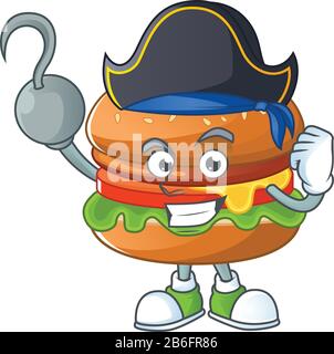 Eine Hand Pirate Cartoon Design Stil des Hamburgers mit einem Hut Stock Vektor