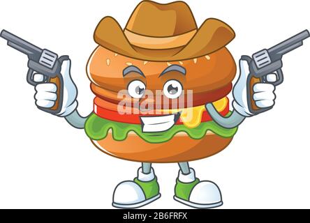 Cooles Cowboy-Cartoon-Design von Hamburger-Haltepistolen Stock Vektor