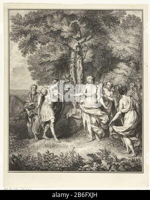 Calypso empfängt Telemachus Telemachus, nachdem ein von ihr und ihren Nymphen erreichtes Schiffswrack die Insel der Göttin Calypso erhalten hat. Dahinter läuft sein Leiter Mentor. Im Hintergrund steht links das sinkende Schiff zien. Hersteller: Druckmaschine: Balthasar Bernard zum Entwurf: Louis Fabritius Dubourg (möglich) Herstellung: Amsterdam Datum: 1734 Physikalische Merkmale: Ätzung und Engra-Material: Papiertechnik: Ätzung / Engra-Abmessungen (Druckverfahren) Abmessungen: Plattenkante: H 225 mm × W 182 mmToelichtingillustriatie von François de Salignac La Mothe Fenelon, Les Avantures the Telemaque, fils d'Ulysse Stockfoto