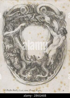 Kartusche mit zwei Fischen, triton und Sirene Zwölf Nouvelles Erfindungen Kartuschen Kartuschen Kartuschen mit zwei Fischen, triton und Sirene zwölf CartouchesNouvelles Erfindungen Kartusche Objektart: Print ornament Picture Seriennummer: 2 / 12Objectnumer: RP-P-ob-35.191Catalogusreferentie: Die Vesme (Della Bella) 1016-1 (2) Jombert (della Bella) 133Orn Cat II 61 Hersteller: Druckmaschine: Stefano della Bella (denkmalgeschütztes Gebäude) in ihrem Entwurf: Stefano della Bella Herausgeber: François Langlois Anbieter von Privilegien: Französische Krone (denkmalgeschütztes Eigentum) Ort Herstellung: Druckmaschine: Frankreich zu besitzen desig Stockfoto