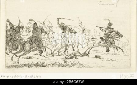 Cavalry während einer Schlacht Ruiterij Scharmütige Cavalry im Kampf Cavalry schermutseling Objekttyp: Abbildung Artikelnummer: RP-P-1884-A-8244Catalogusreferentie: Hippert & Linnig 37-2 (3) Markierungen / Marken (Verso nicht angesehen) Hersteller: Printmaker: Gerardus Emaus The Micault (auf Objekt angegeben) Ort: Das Jahr: Das Jahr: Das Jahr 1864 Merkmale Der Niederlande: Das Datum: Das Datum: Das physische Datum: Das Datum der Schlacht Ätzmaterial: Papiertechnik: Ätzmaße: Plattenkante: H 65 mm × W 120 mm Thema: Kriegsführung; militärische Angelegenheiten (+ Kavalleristen, Reiter) Stockfoto