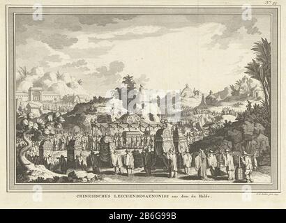 Chinesische Grabbeilage chinesische Beerdigung vom Stapel Sie (titel op object) chinesische Trauerprozession in einer Hügellandschaft mit Grafmonumenten. Hersteller : Druckmaschine: Frans de Bakker (Listed Property) Ort Herstellung: Amsterdam Datum: 1749 Physikalische Merkmale: Ätzmaterial: Papiertechnik: Ätzmaße: Blatt: H 213 mm × W 291 mmToelichtingillustratie für Jean Baptiste du Halde, Vorlage des chinesischen Reiches und der großen Tartarey, 1749 Betreff: Kortege, Trauerzug chinesisch (+ andere kulturelle Aspekte) Wo: China Stockfoto