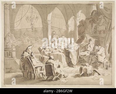 Christus als Zwölfjähriger im Tempel Christus als Zwölfjähriger im Tempel Objektart: Zeichnung Objektnummer: RP-T-1918-531 Hersteller: Zeichner: Cornelis van der Grientnaar Zeichnung von Rembrandt van Rijn (möglich) Datum: 1837-1918 Physische Merkmale: Stift und Bürste in braunem Material: Papiertintetechnik: Stift-/Pinselmaße: H 197 mm × W 258 mm Betreff: Christusstreit mit den Ärzten des Tempels; er zählt seine Argumente auf die Finger und Stockfoto