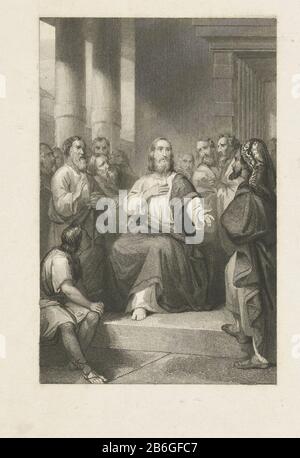 Christus argumentiert mit Männern im Tempel Christus argumentiert mit Männern im Tempelobjekttyp: Bilderbuch-Illustration Artikelnummer: RP-P-1912-523Catalogusreferentie: Sammlung Rijksmuseum 3 (3) Anmerkung 3 Zustände im Rijksmuseum Amsterdam Inschriftstücke/Marken: Sammlermarke, verzettelte: Lugt 2228 Hersteller: Druckmaschine: Druckmaschine: Henricus Wilhelmus Couwenberg Ort Herstellung: Amsterdam Datum: 1830 - 1840 Physische Merkmale: Stahl-Engras-Material: Papiertechnik: Stahl-Egras-Abmessungen: Blatt: H 265 mm × W 160 mm Betreff: Christus erklärt seine Lehre Stockfoto