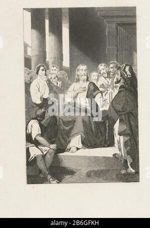 Christus argumentiert mit Männern im Tempel Christus argumentiert mit Männern im Tempelobjekttyp: Bilderbuch-Illustration Artikelnummer: RP-P-1912-524Catalogusreferentie: Sammlung Rijksmuseum 2 (3) Anmerkung 3 Zustände im Rijksmuseum Amsterdam Inschriftstücke/Marken: Sammlermarke, verzettelte: Lugt 2228 Hersteller: Druckerhersteller: Druckmaschine: Henricus Wilhelmus Couwenberg Ort Herstellung: Amsterdam Datum: 1830 - 1840 Physische Merkmale: Stahl-Engras-Material: Papiertechnik: Stahl-Egras-Abmessungen: Blatt: H 260 mm × W 163 mm Betreff: Christus, der seine Lehre erklärt Stockfoto