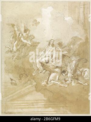 Christus, der von den Engeln über dem Zinn-Christus von den Engeln über den Zinnen des Tempels betreten wurde, enthielt Objektart: Zeichnung Objektnummer: RP-T 1957-251 Hersteller : Künstler Giovanni Domenico Tiepolo dating: 1737 - 1804 Körperliche Merkmale: Stift und Pinsel in braunem, schwarzem Kreidematerial: Papierkreidetinte: Stift-/Bürstenabmessungen: H 456 mm × W 357 mm Subjekt 'Throw yourself down' (vom Tempel)  Versuchung Christi in der Wildnis Stockfoto