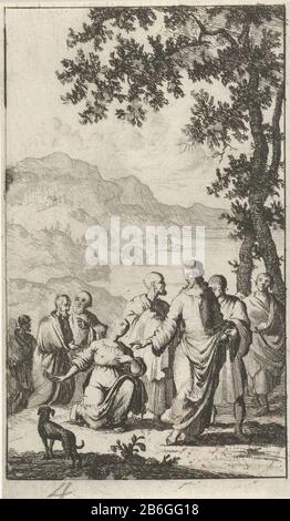 Christus und die kanaanäische Frau zwanzig Szenen aus dem neuen Testamente (Serientitel) Eigenschaft Typ: Bild Artikelnummer: RP-P-ob-44.080katalogusreferentie: Van Eeghen 157Ommerking: Kopierkennzeichnung / Marken: Sammlermarke, Verso, gestempelt: Lugt 240 numer, Nachzeichnung, Handschrift in: '4' Hersteller: Druckmaschine: Jan von Luken: Anonymous Datum: Jan. 1681 - 1762 Physikalische Merkmale: Radierung; Proofing-Material: Papiertechnik: Ätzmaße: Blatt: H 117 mm × W 69 mmToelichtingKopie zu drucken von J. Luyken, möglicherweise erstmals veröffentlicht in: Das neue Testamente Dusty Boecken alle n Stockfoto