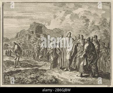 Christus berät einen reichen jungen Mann Christus berät den reichen jungen Herrscherobjekttyp: Bild Artikelnummer: RP-P-ob-46.030Katalogogusreferenz: Van Eeghen 4325 Aufschriften / Marken: Sammlermarke, Verso, gestempelt: Lugt 2228Zahl, Recto, Handschrift in Brauner Tinte ' 85' Hersteller: Druckerhersteller Jan Luyken Herstellungsdatum: Amsterdam Ort: Ort: 1712 Physikalische Merkmale: Ätzung; Proofmaterial: Papiertechnik: Ätzmaße: Blatt: 119 mm × H 154 b mmToelichtingProefduk der Illustration von: Luyken, Jan. Die Schriften Historien und Gelyk-Nischen der Alten und neuen Bündnisse, 2 Stockfoto